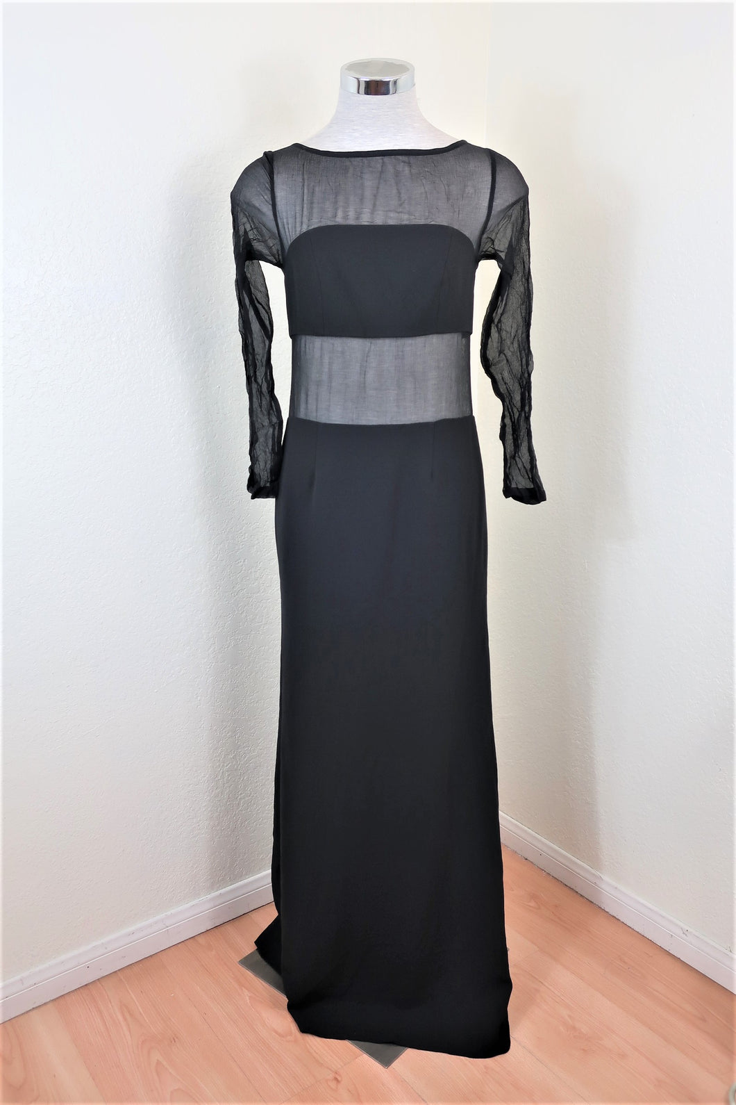 BEATRIZ DA SILVA Black Long Sleeve Mesh Cocktail Dress Gown Tall Small Sz 1 1 2