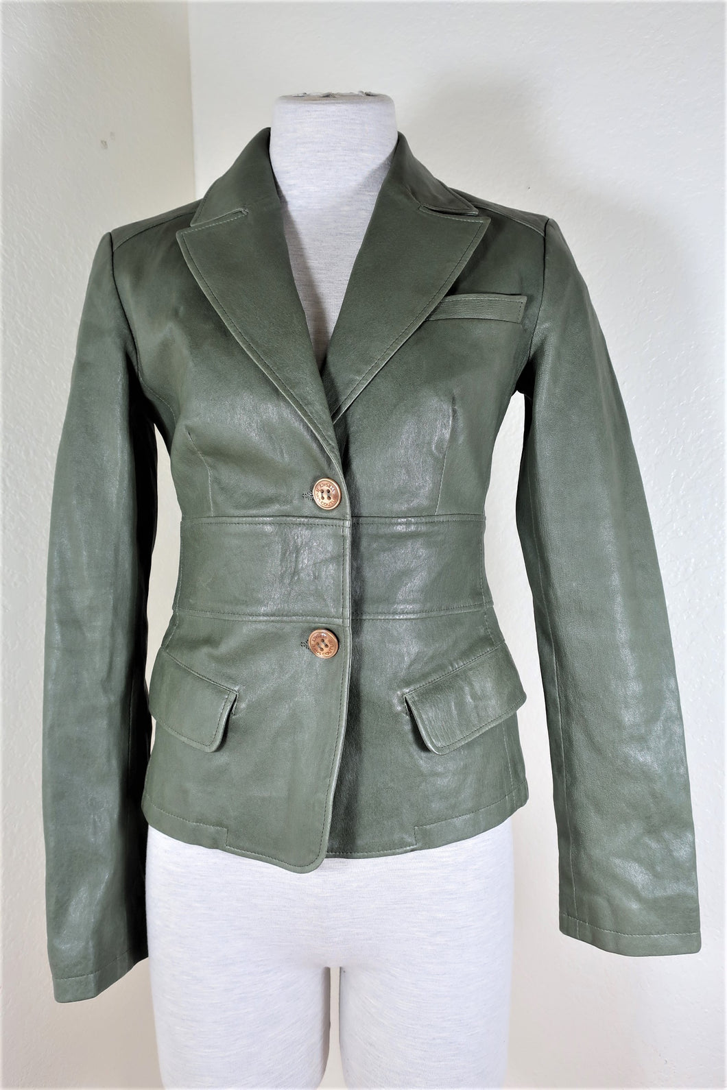 Vintage GIANNI VERSACE Green Leather Blazer Motorcycle Jacket 26 40 Small S 2 4 6