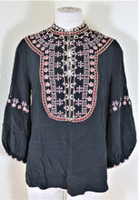 Load image into Gallery viewer, VILSHENKO Black Embroidered Long Sleeve SILK Blouse Top Shirt S M 4 5 6
