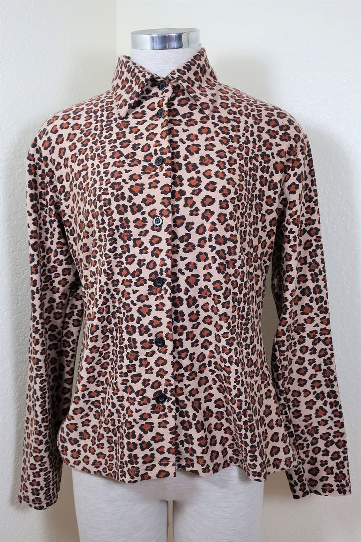 Vintage FENDI Leopard Cheetah Long SLeeves Button Sweater Top Blouse 48 8 9 10