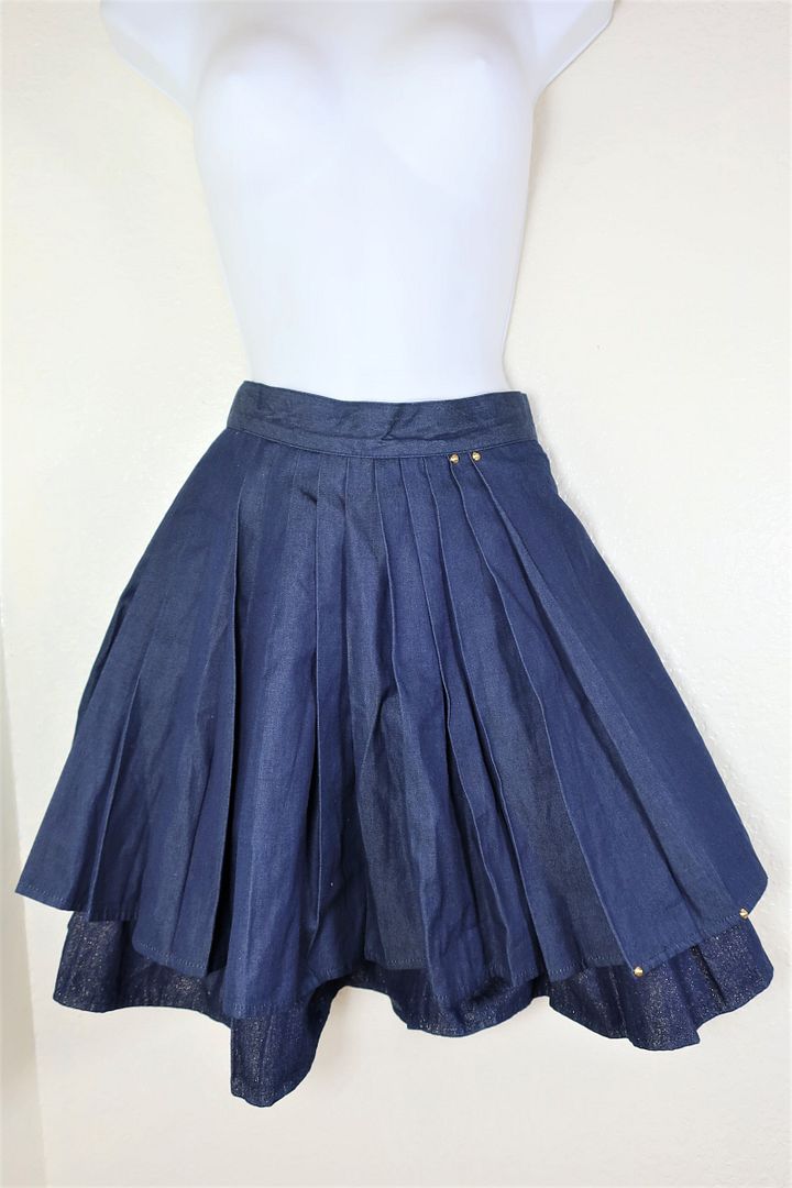 Rare GIANNI VERSACE School Girl Pleated Cotton Denim Skirt Small 24 38 4 5 6