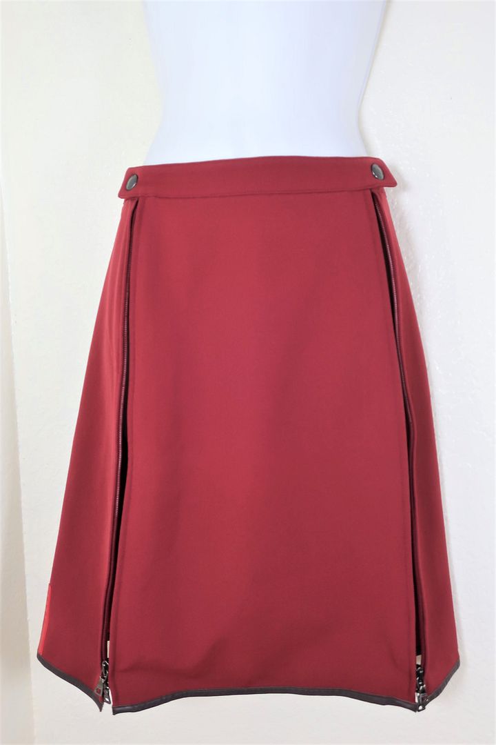 PRADA Maroon Side Zips Pockets Skirt Leather Trimmed Prada Skirt Medium M 38 4 5 6