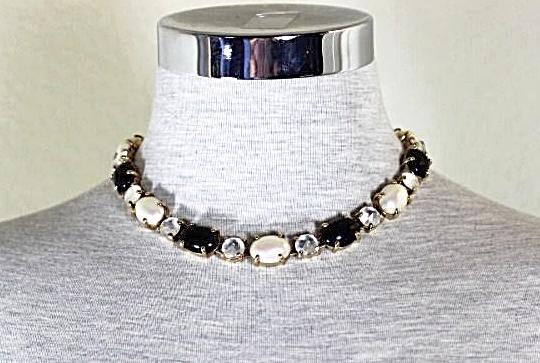 Vintage Christian Dior Black White Gold Chunky Diamante Choker Necklace