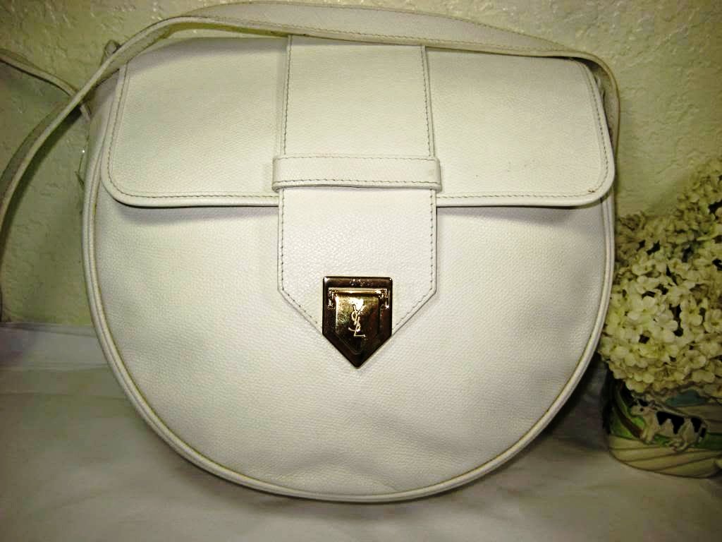 Vintage YSL Yves Saint Laurent White Grained Leather Saddle Shoulder Bag
