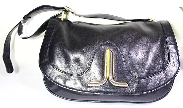 Vintage LANVIN Black Leather Hobo Shoulder Bag France
