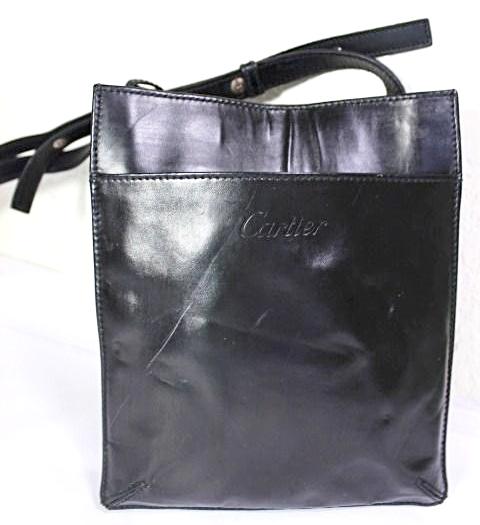 Vintage Cartier Black Leather Small Sling Shoulder Bag