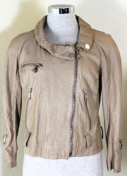 Mulberry England Nude Quilted Biker Leather Jacket Mulberry Jacket sz. 2 3 4