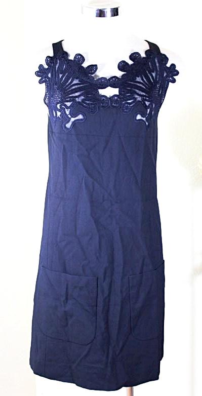 Sophisticated Chloe Navy Acetate Blend Embroidered Front Sleeveless Dress 34 2 3 4 S
