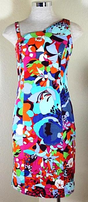 Vintage VERSACE Jeans Couture Colorful Floral Sexy Dress 26 /40 4 5 6
