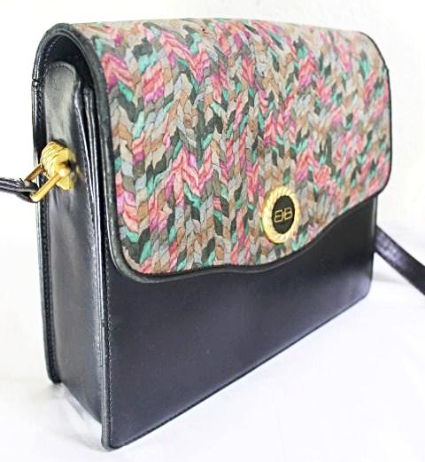 Vintage BALENCIAGA Black Calf Leather Box Bag Multicolor Top Flap Classic
