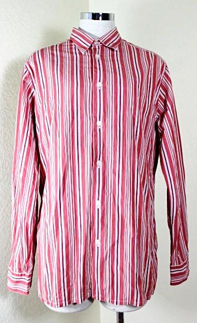 Vintage HERMES Red Stripes Long Sleeve Shirt Top Men's 16 / 41 Medium