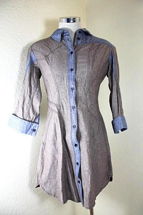 LOUIS VUITTON Light Brown Modal Cotton Denim Jacket Mini Dress Top Blouse Sz. 38 4 5 6