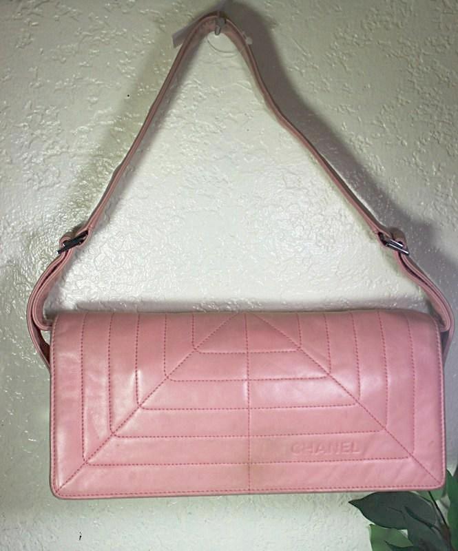 CHANEL Pink Quilted Lambskin Leather Rectangle Pochette Small Shoulder Bag