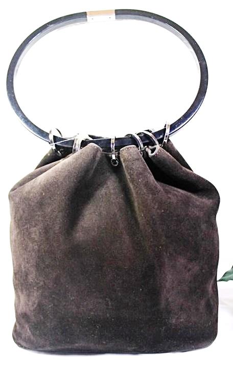 Vintage GUCCI Chocolate Brown Suede Leather Drawtop Shoulder Bag Italy