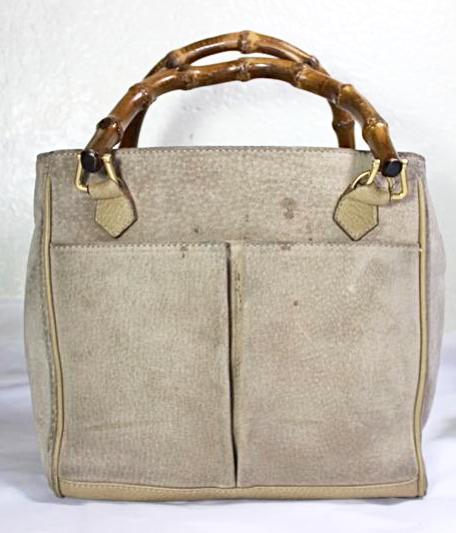 Vintage GUCCI Suede Leather Bamboo Small Tote Hand Bag Nude Italy