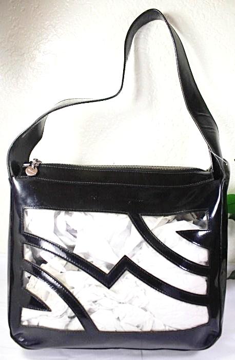 Vintage Salvatore FERRAGAMO Black Patent Leather Plastic See-through Hobo Shoulder Bag