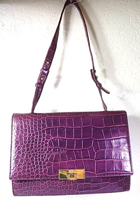 Vintage GIANNI VERSACE Croc Print Fuschia Purple Lilac Rare Color Shoulder Bag Italy