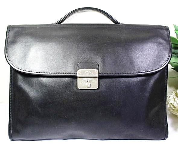 Vintage LONGCHAMP Black Leather Briefcase Handbag Office Hand Bag