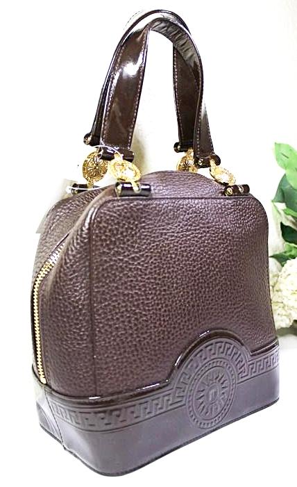 Vinatage Gianni VERSACE Chocolate Brown Leather Small Tote Hand Bag Bag