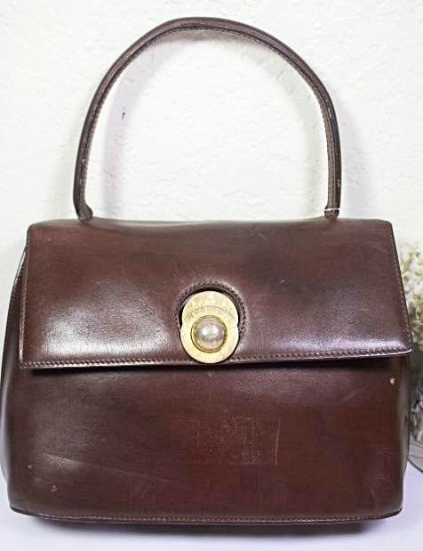 Vintage Celine Brown Calf Leather Small Kelly Tote Hand Bag Italy