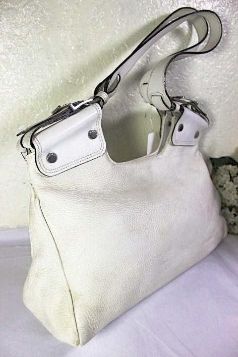 Vintage GIANNI VERSACE White Leather Small Tote Handbag Shoulder Bag Italy