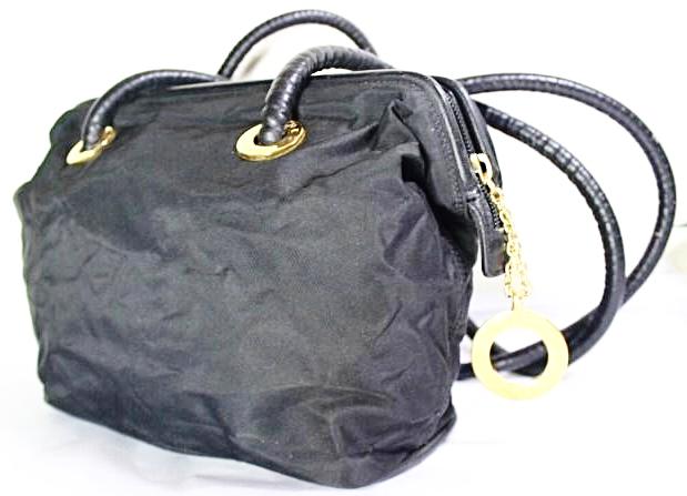 Vintage CELINE Black Nylon & Leather Small Tote Shoulder Bag Italy