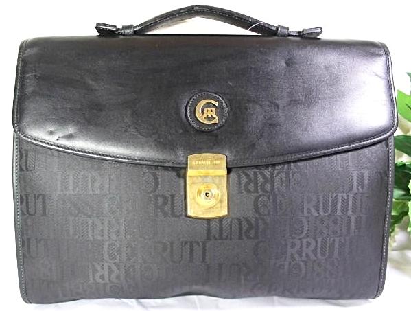 Vintage CERRUTI 1881 Black Nylon and Leather Briefcase Handbag Hand Bag Italy