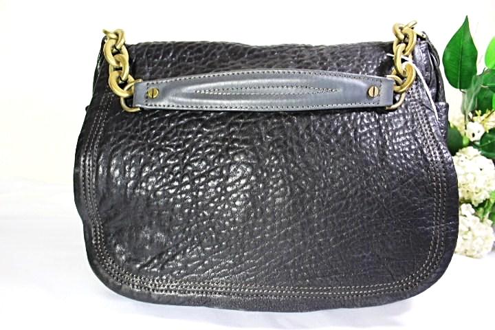 LANVIN Black Pebbled Leather Chain Strap Hobo Shoulder Bag