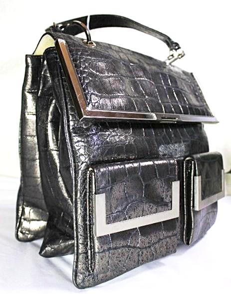 Gianni VERSACE Unisex Golden Bronze Moc Croc Leather Tote Handbag Hand Bag